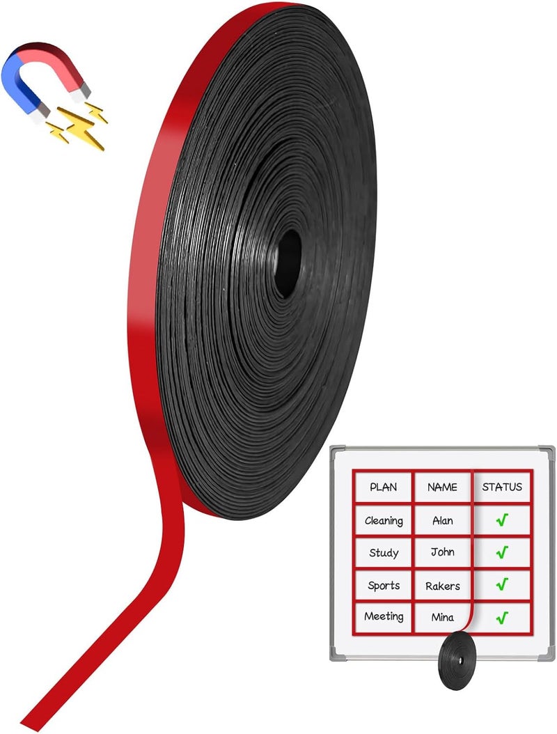 JINGZHAN Magnetic Tape Roll, 120 ft x 1/5 Inch Magnet Tape for Whiteboard, Reusable Magnetic Whiteboard Borders & Dividers for Classroom, Office, Art (Red) - Image 1